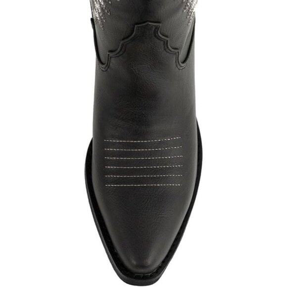 ⚡Women's Black Knee High Wide Calf Lace Up Embroidered Cowgirl Boots Pull On - Picture 6 of 7